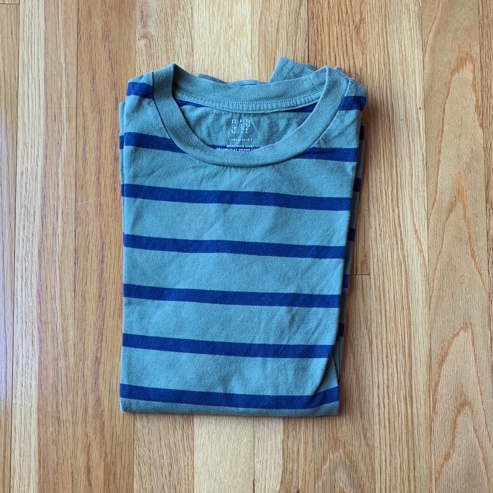 Mens Green and Navy Striped Short Sleeve Tee